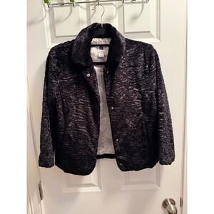 Gap Black Faux Fur Winter Jacket Coat - Women's Size Medium Swirl Pattern